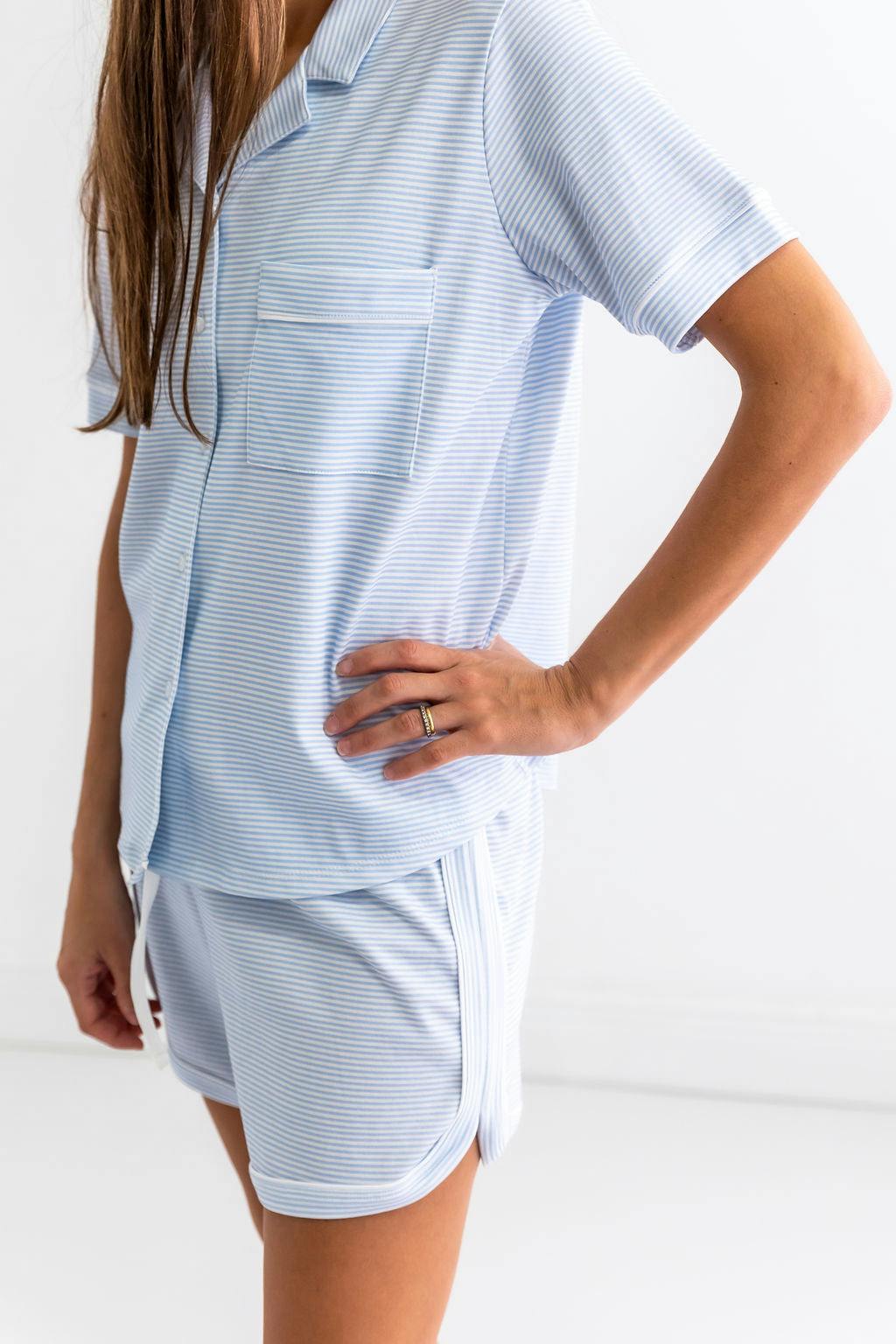 Blue Stripes Woman's Pima Cotton Short Pajama Set