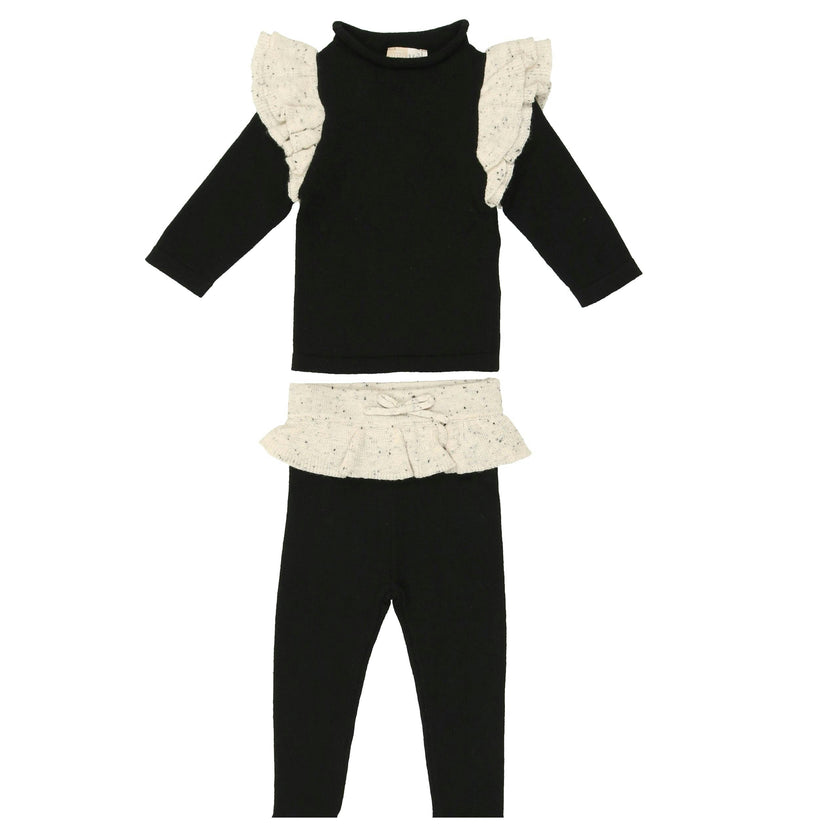 Chic Ruffle Shoulder Long Sleeve Top & Pant 2-Piece Set