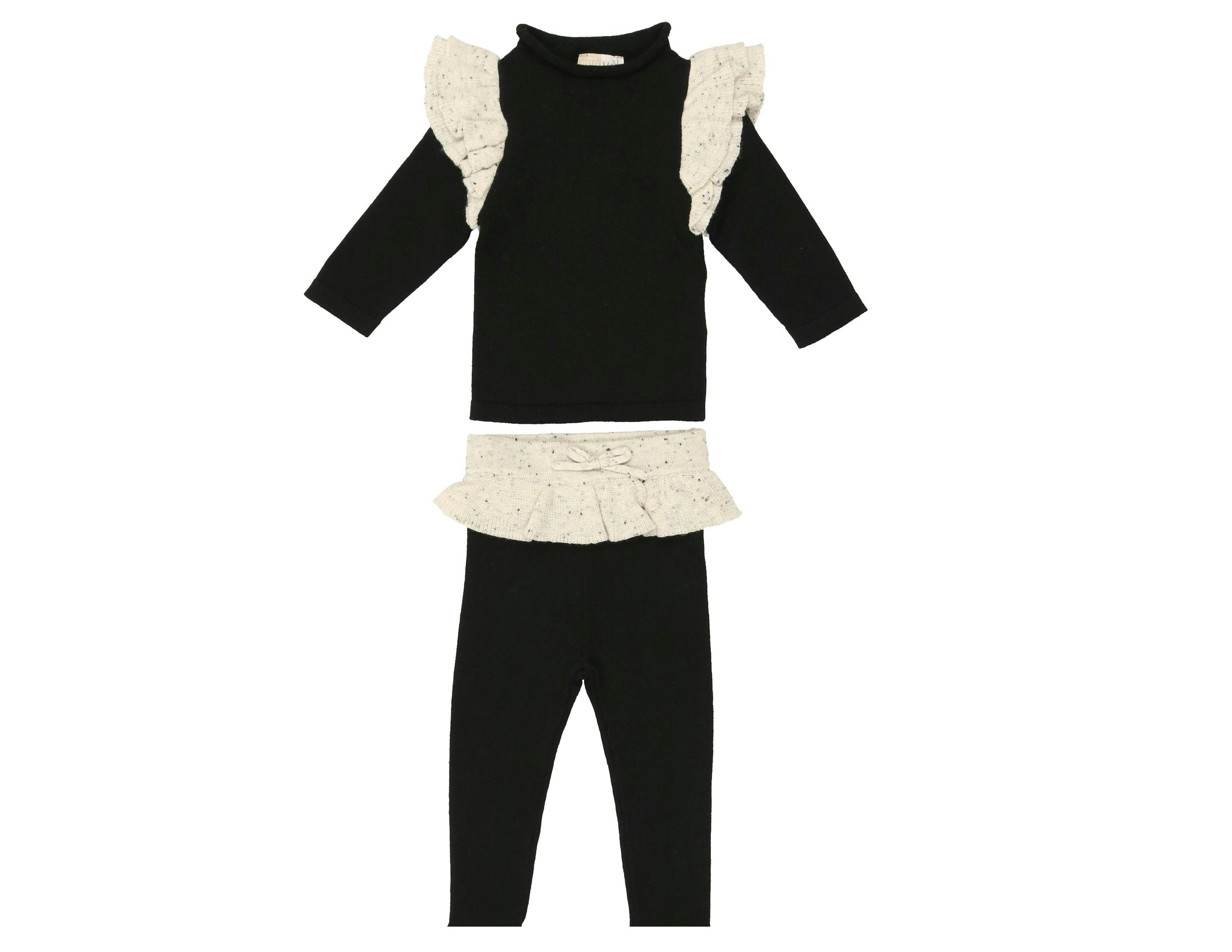 Chic Ruffle Shoulder Long Sleeve Top & Pant 2-Piece Set