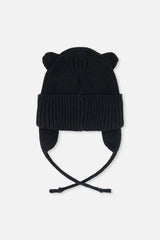 Baby Knit Hat With Strings Black