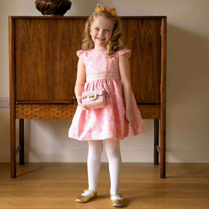 Floral Cap Sleeve Damask Dress