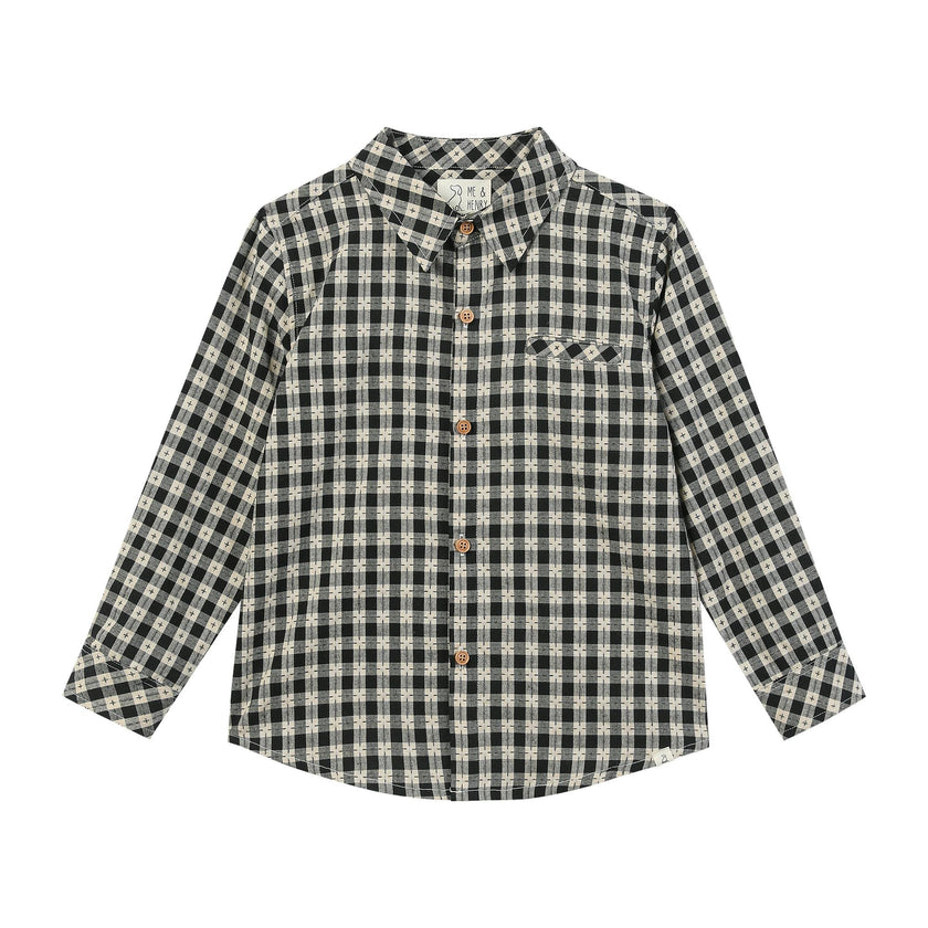 ATWOOD woven shirt black/cream cross stitched plaid