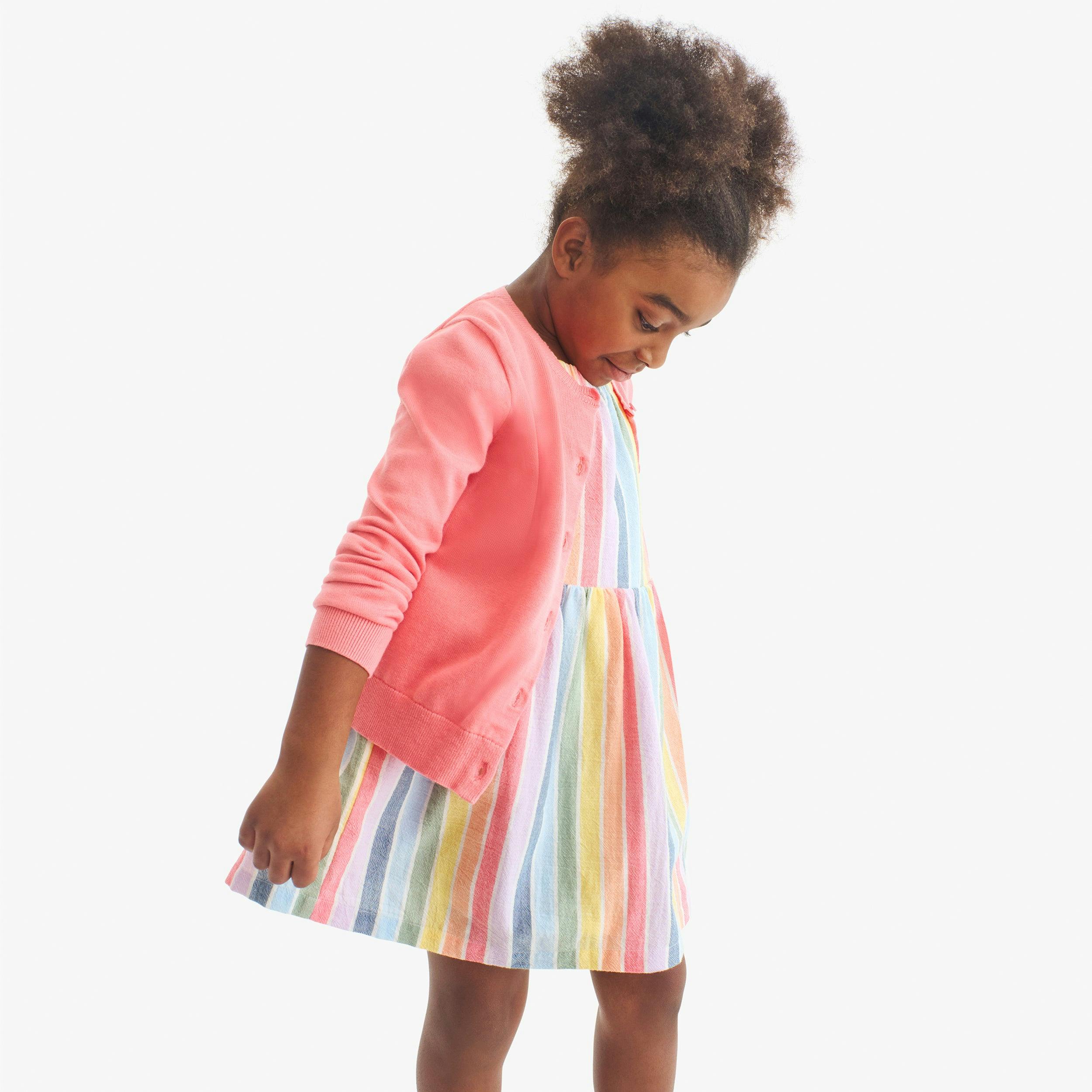 Kids cotton gauze boardwalk dress in rainbow stripe