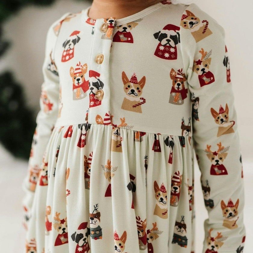 Long Sleeve Henley Dress Christmas Dogs