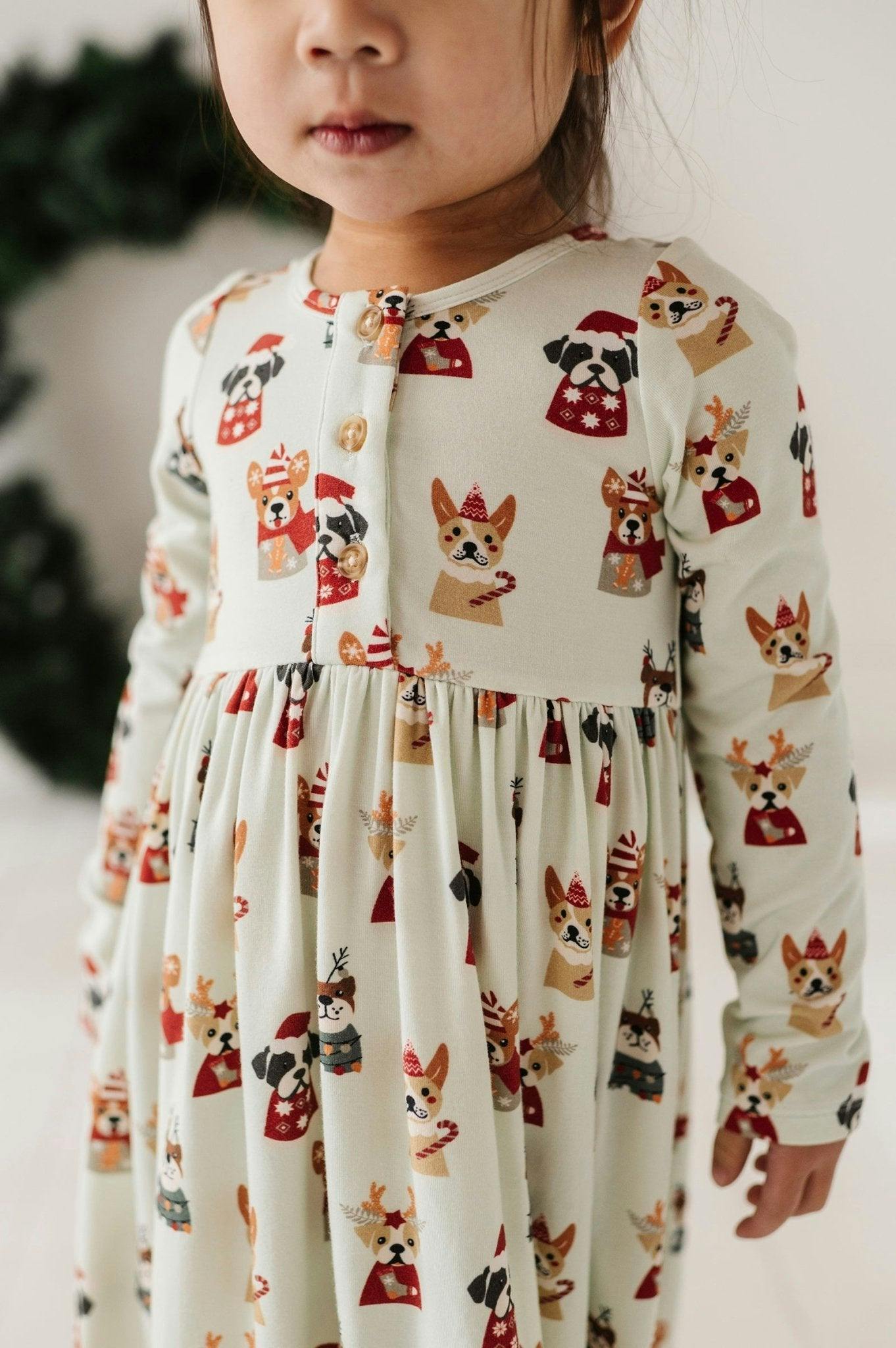 Long Sleeve Henley Dress Christmas Dogs