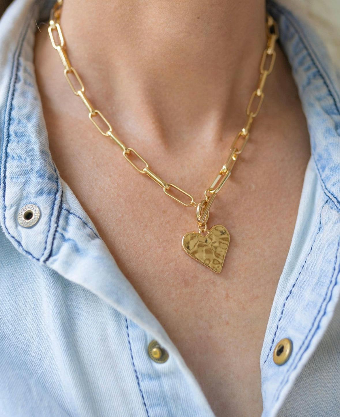 Hammered Heart Toggle Necklace
