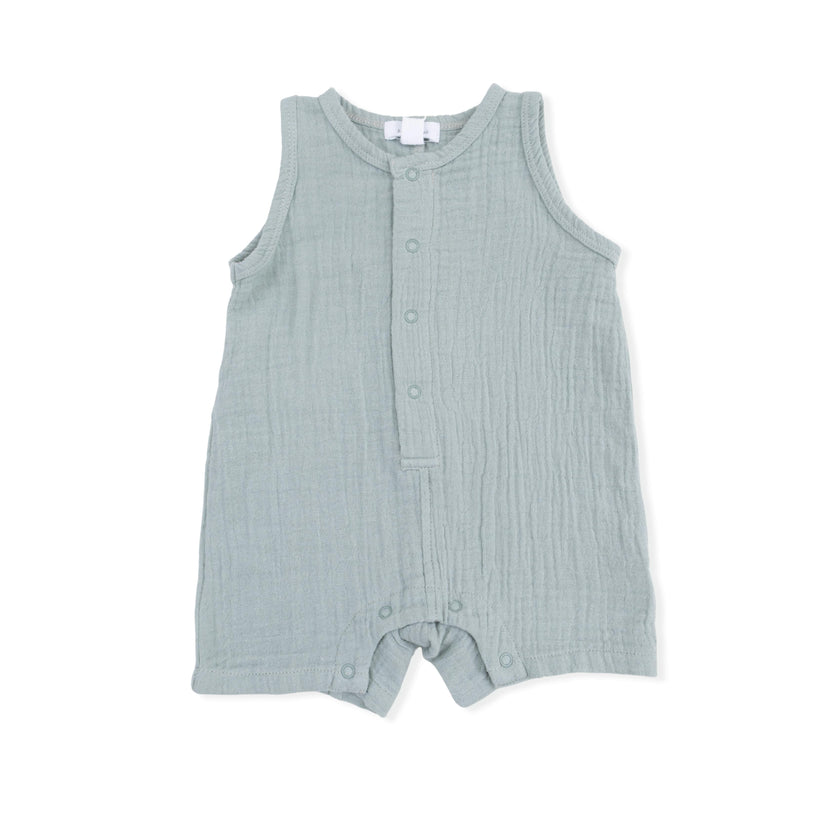 Solid Muslin Jadeite - Sleeveless Shortie Romper