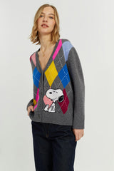 Wool-Cashmere Snoopy Argyle Cardigan