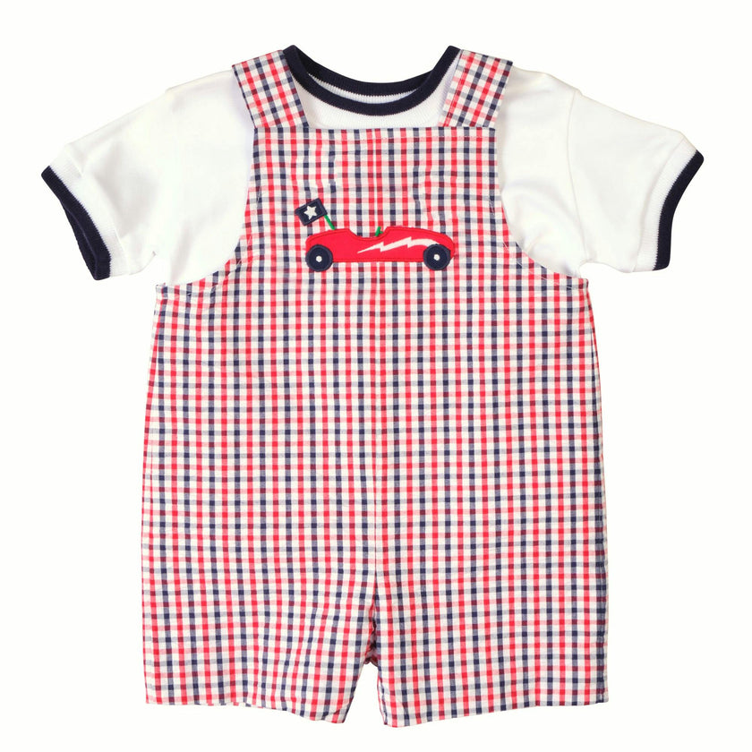 Plaid Seersucker Shortall With Derby Car
