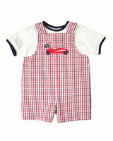 Plaid Seersucker Shortall With Derby Car
