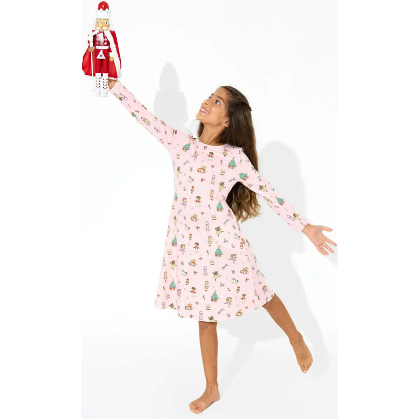 Nutcracker Pink Bamboo Girls' Long Sleeve Dress