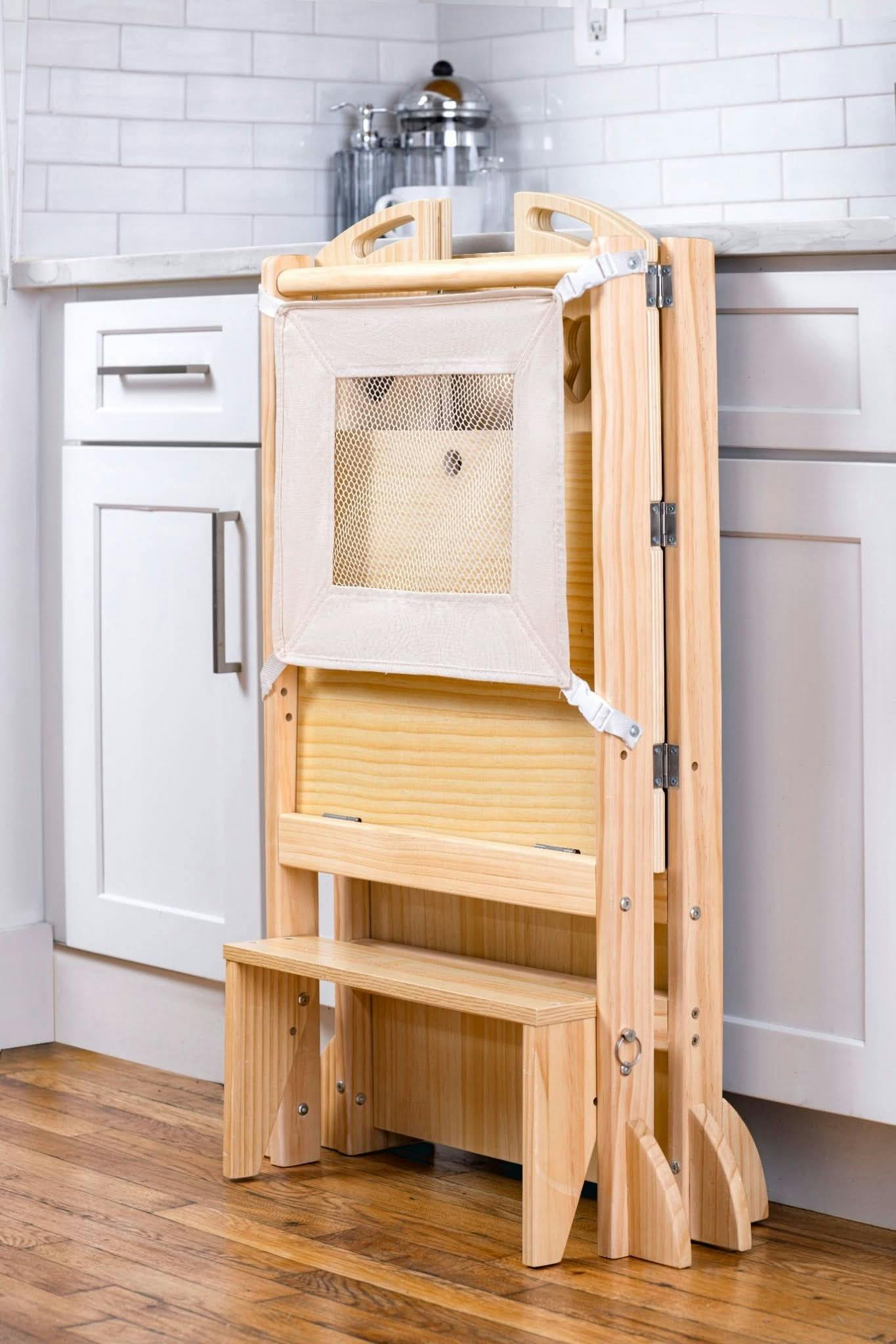 Laurel 4-in-1 Foldable Kitchen Tower, Step Stool, Slide & Chalkboard for Toddlers