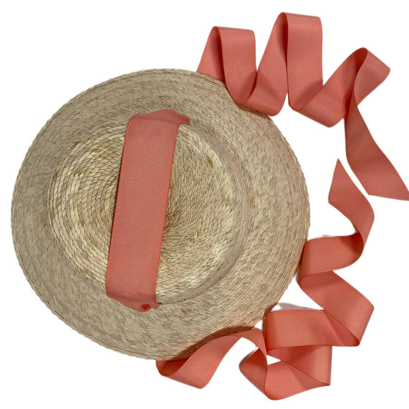 Palmetto Girl’s Hat - Long Coral Grosgrain Ribbon