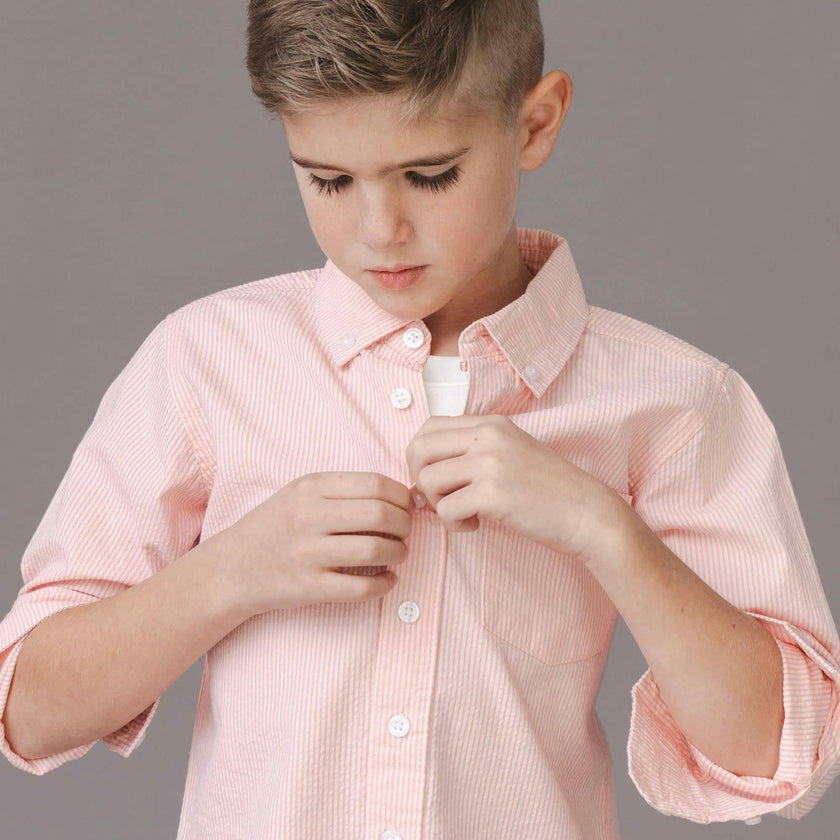 Organic Long Sleeve Seersucker Shirt, Pink