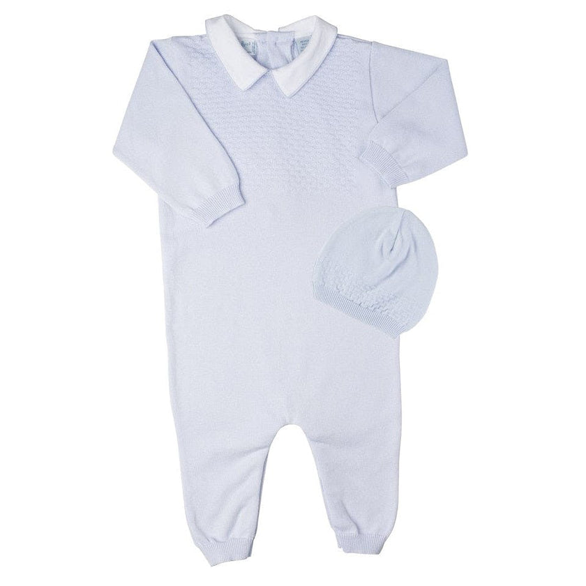 Boys Pique Collar Diamond Knit Longall & Hat Blue