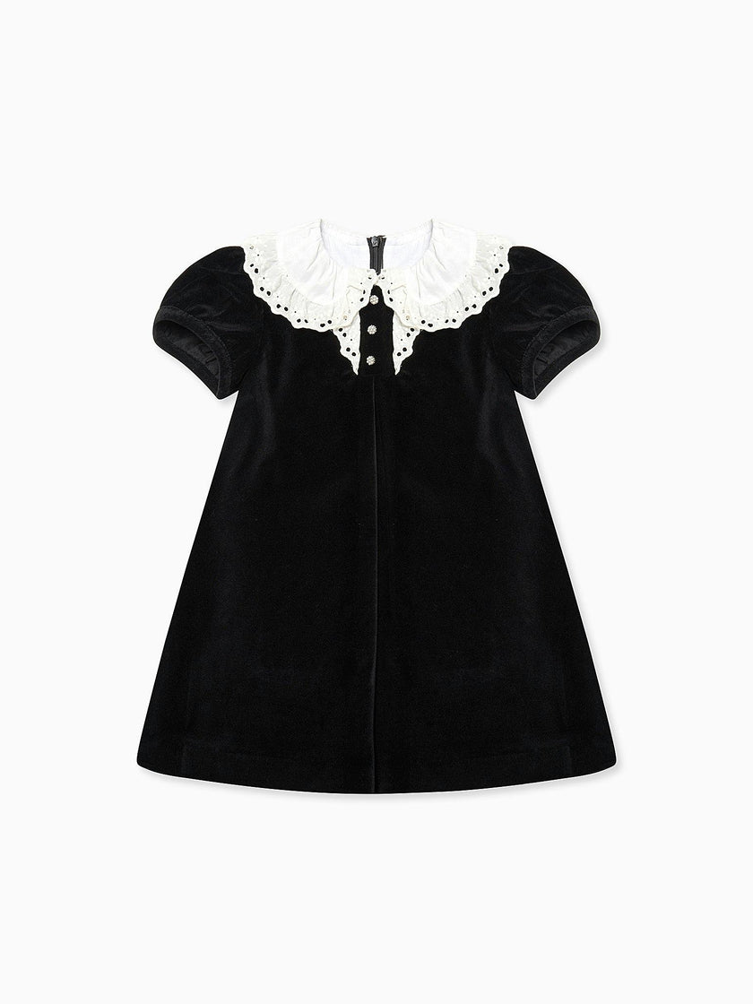Black Clara Velvet Girl A-Line Dress