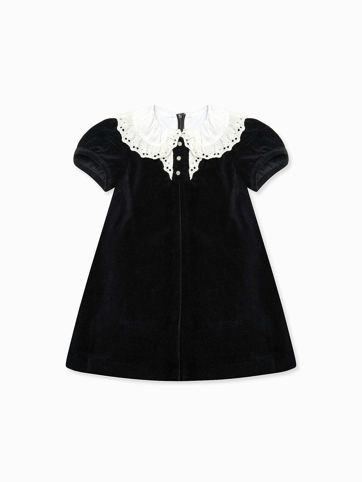 Black Clara Velvet Girl A-Line Dress