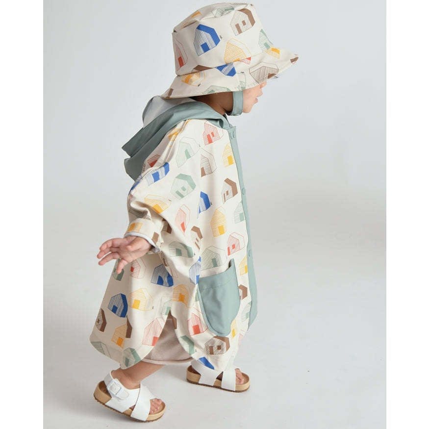 House Print Rain Hooded Poncho