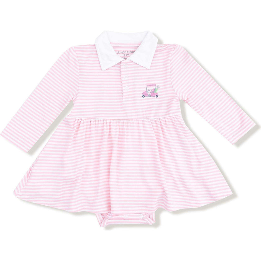 Baby Golf Carts - Pink - Long Sleeve Polo Bodysuit Dress