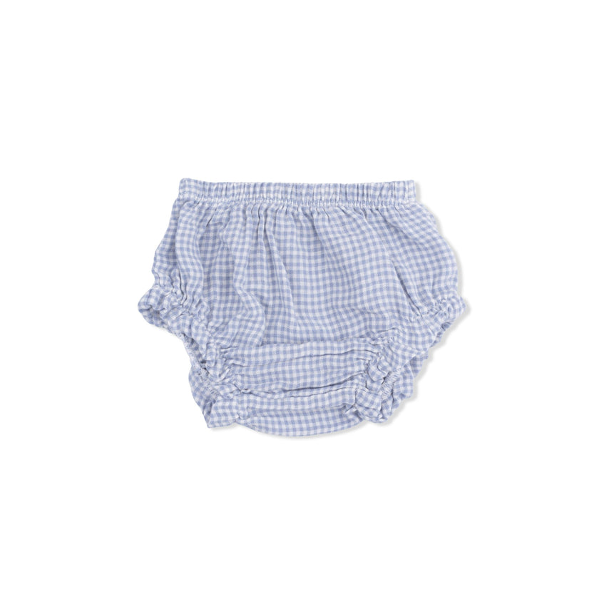 Micro Gingham Blue Blizzard - Top with Bows and Ruffle Leg Bloomer