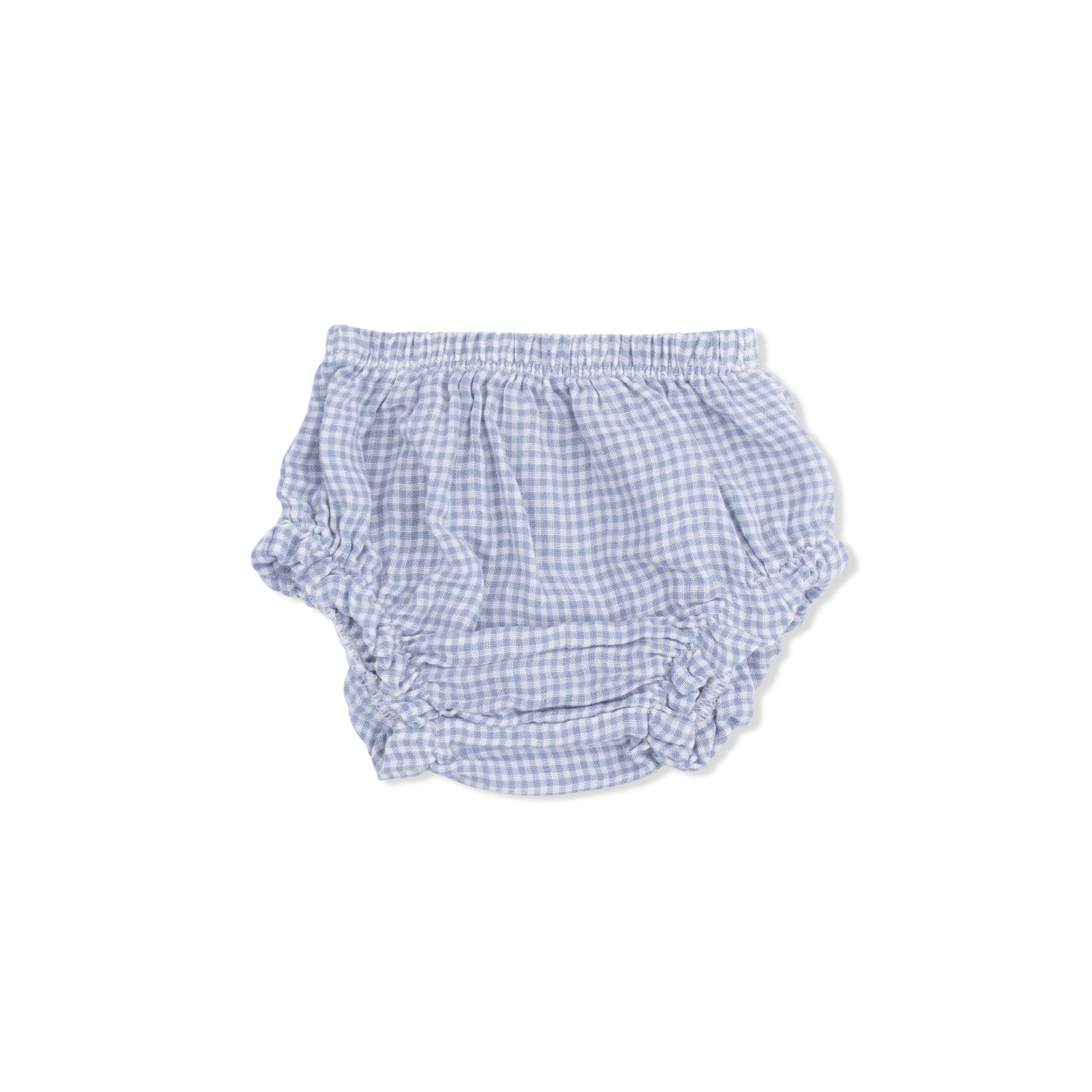 Micro Gingham Blue Blizzard - Top with Bows and Ruffle Leg Bloomer