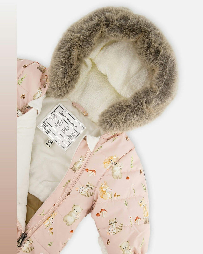 Baby One Piece Snowsuit Adapted For Car Seats Pink Animal Print
