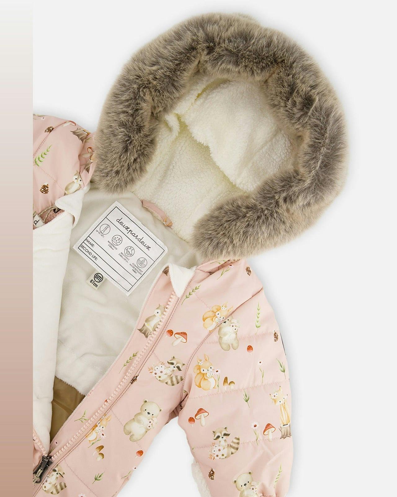 Baby One Piece Snowsuit Adapted For Car Seats Pink Animal Print