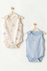Beige and Blue Dino Bodysuits