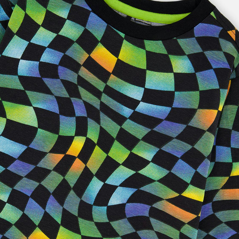 Organic Cotton Long Sleeve T-Shirt Blue Checkered Print