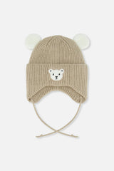 Baby Winter Knit Hat With Ear Flaps And Ears Light Taupe
