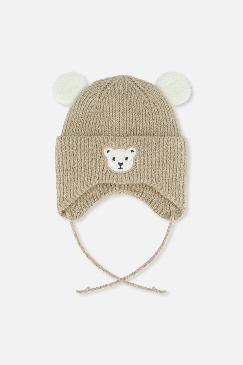 Baby Winter Knit Hat With Ear Flaps And Ears Light Taupe