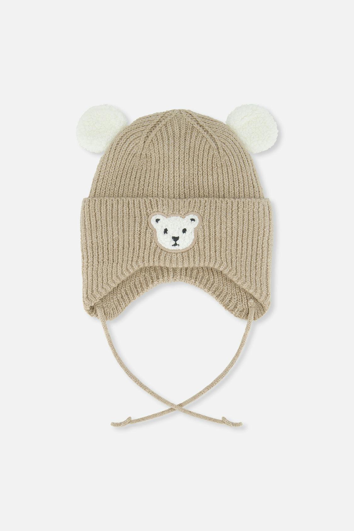 Baby Winter Knit Hat With Ear Flaps And Ears Light Taupe