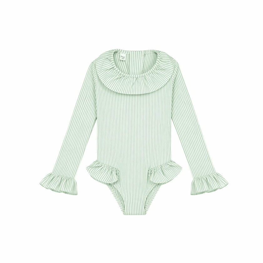 Girls' long-sleeved swimsuit with green stripes | CANDY BABY