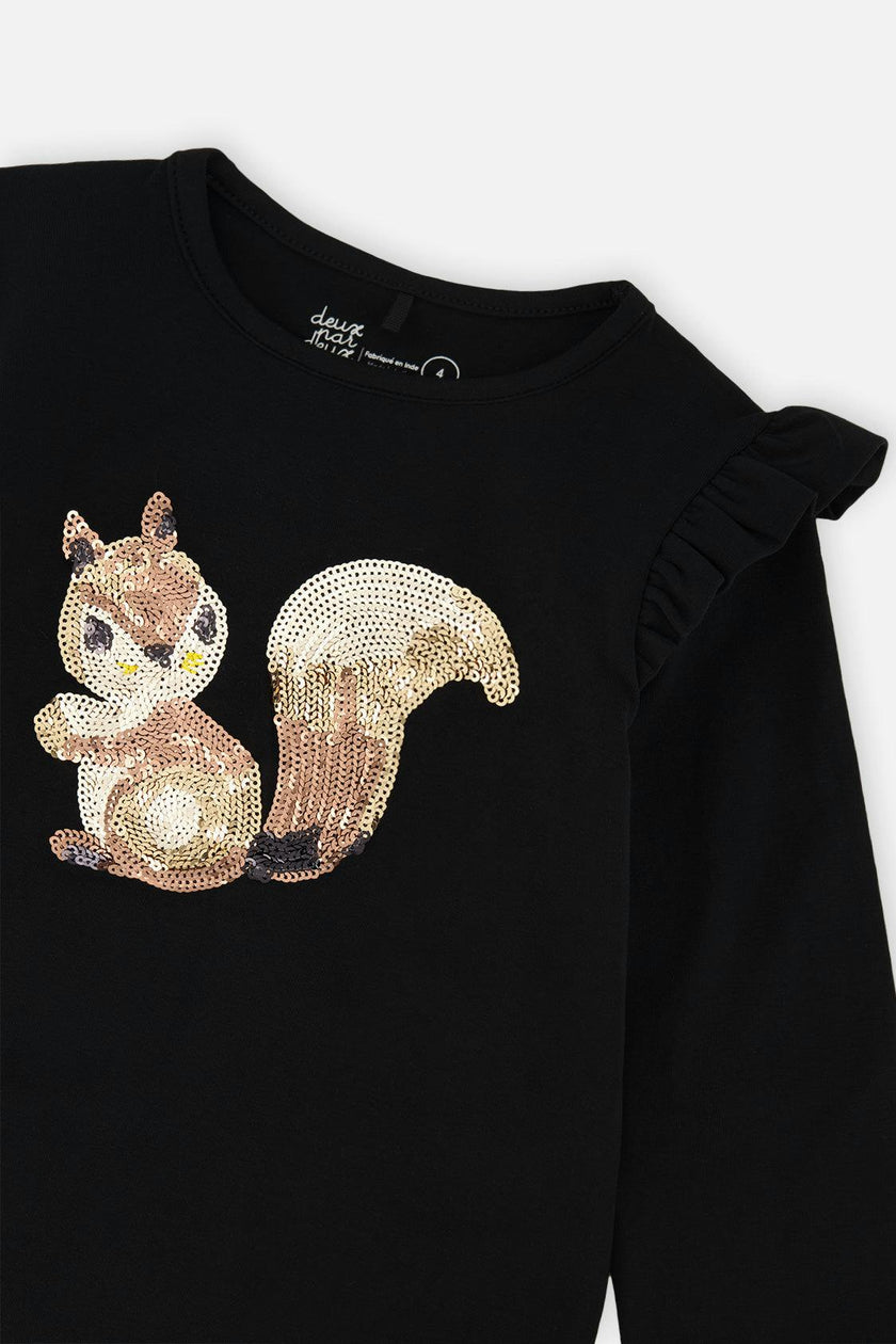 Long Sleeve Organic Cotton Squirrel T-Shirt Black And Brown