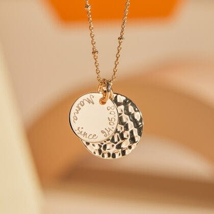 Personalized Hammered Double Disc Necklace, 18k Rose Gold Plated