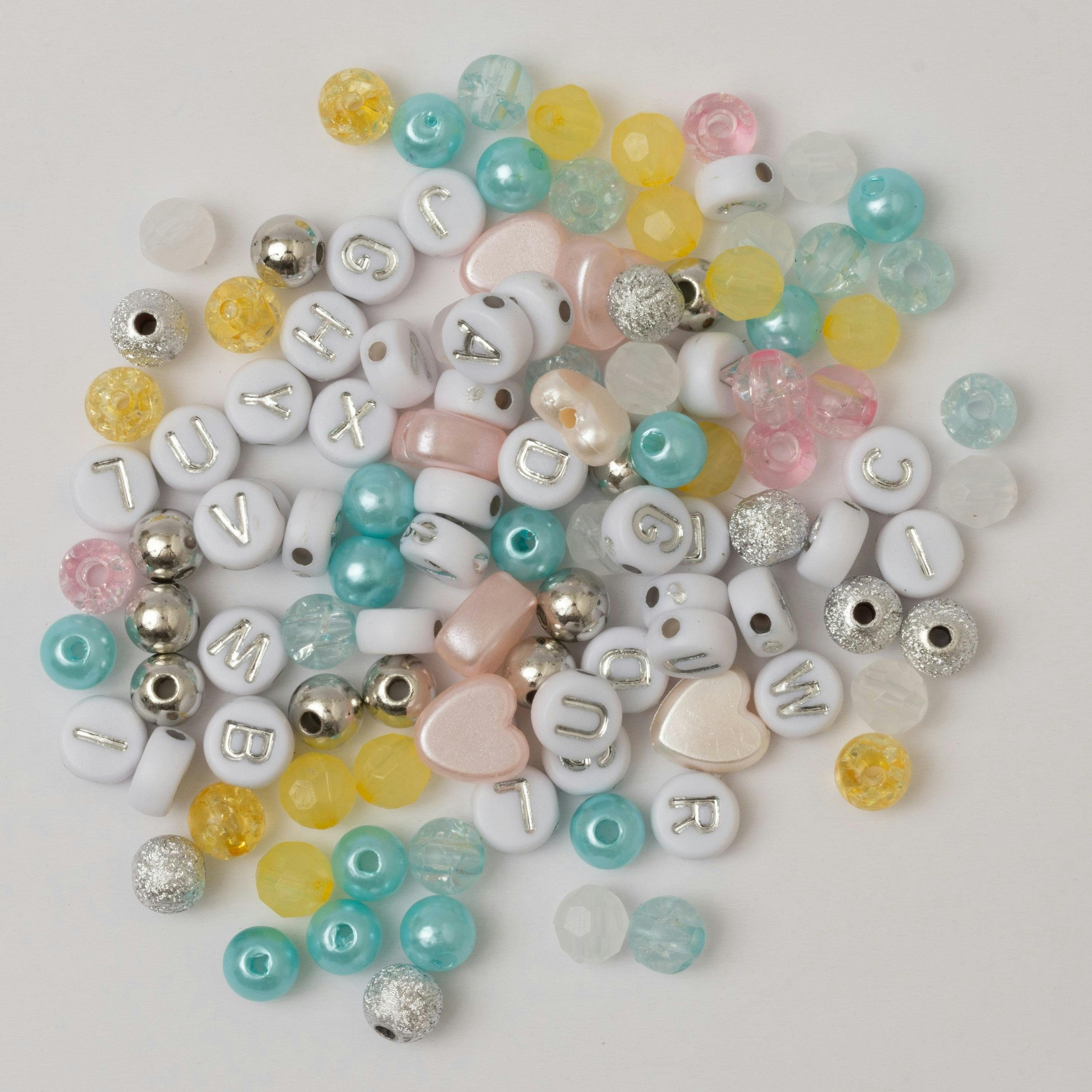 Evermore Metalic Silver and White Letter Bead DIY Stretch Bracelet Making Kit