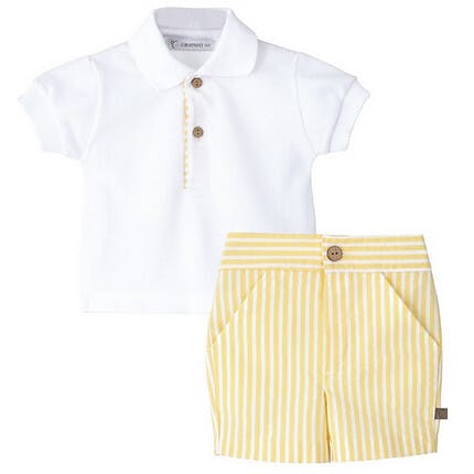 Lemon Stripe Polo & Shorts Set, Yellow