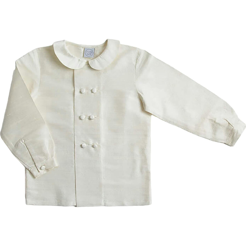 Boy's white double-breasted Peter Pan collar silk shirt (12mths-10yrs)