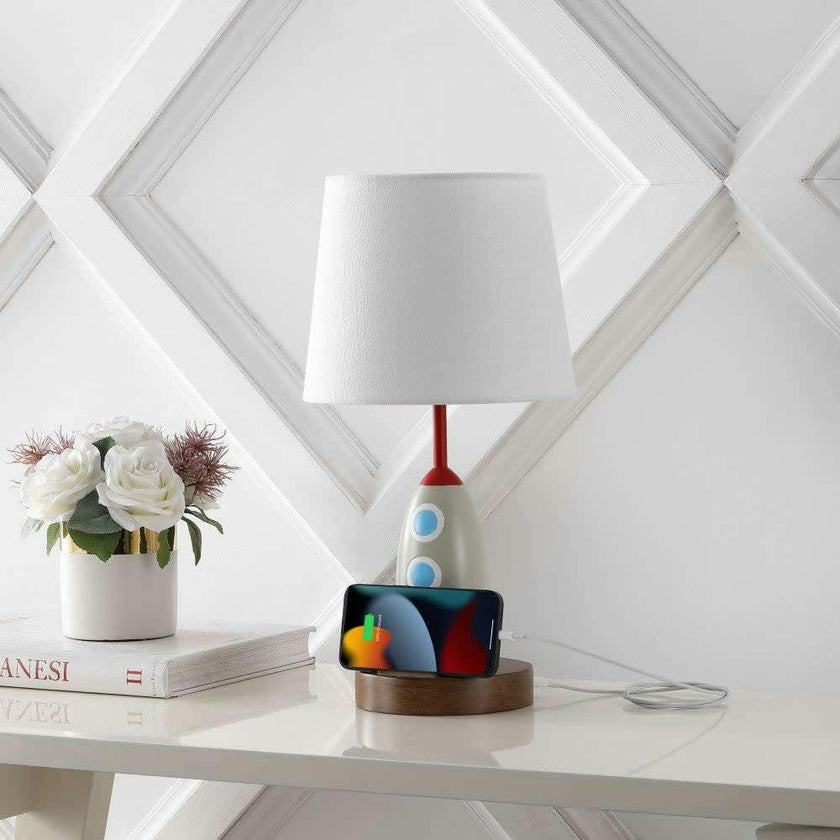 Houston 17.5" Coastal Style Iron/Resin Rocket LED Kids' Table Lamp with Phone Stand and USB Charging Port