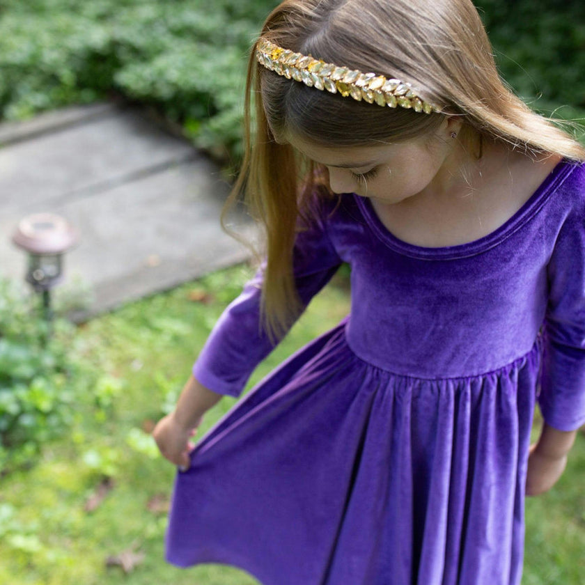 Twirly Dress in Dark Purple Stretch Velvet