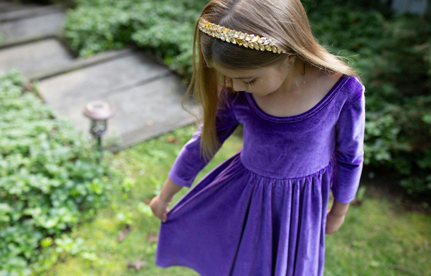 Twirly Dress in Dark Purple Stretch Velvet