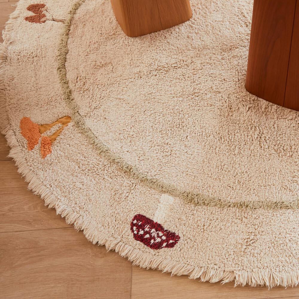 Chanterelle & Morel Mushrooms Round Washable Rug