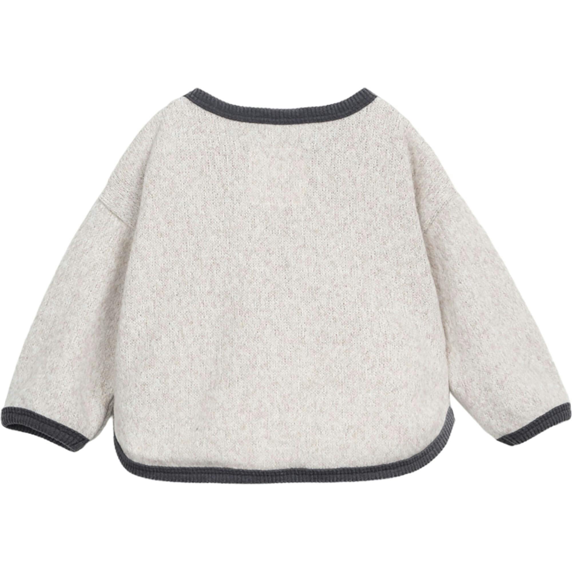 Contrast Trim Crew Neck Long Sleeve 2-Button Shoulder Sweatshirt