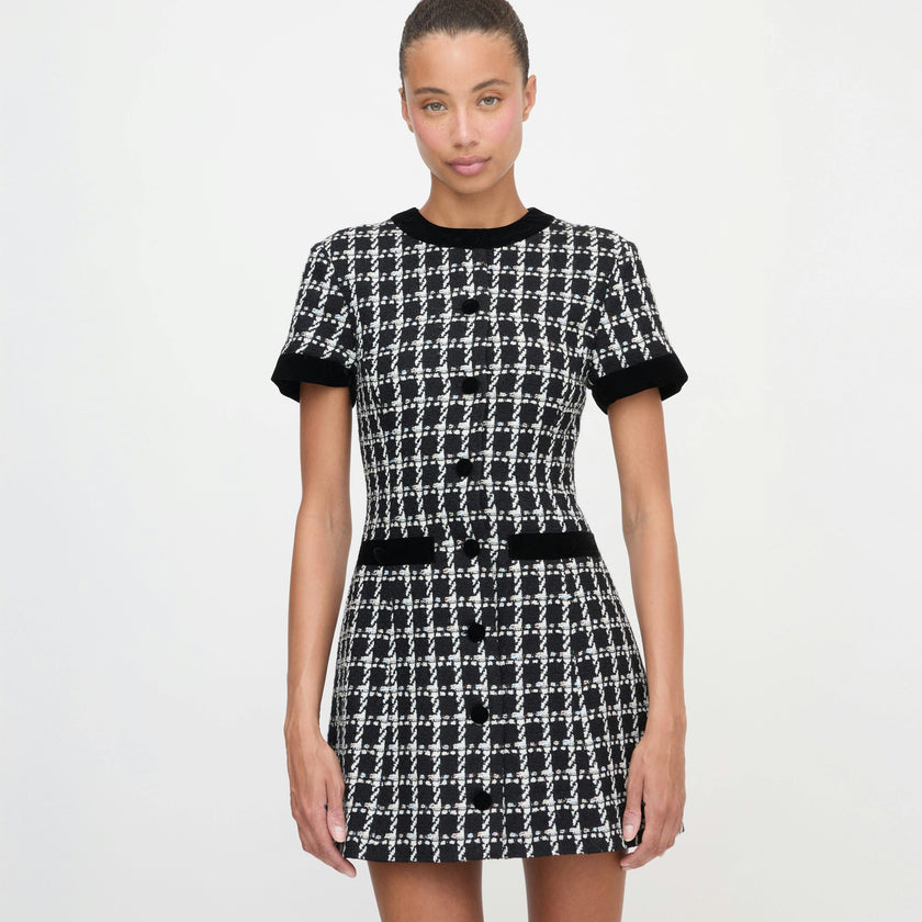 The Allegra Dress - Black and White Tweed