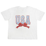 USA Stars & Bow Patch Women's Short Sleeve T-Shirt - White