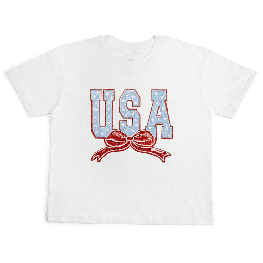 USA Stars & Bow Patch Women's Short Sleeve T-Shirt - White