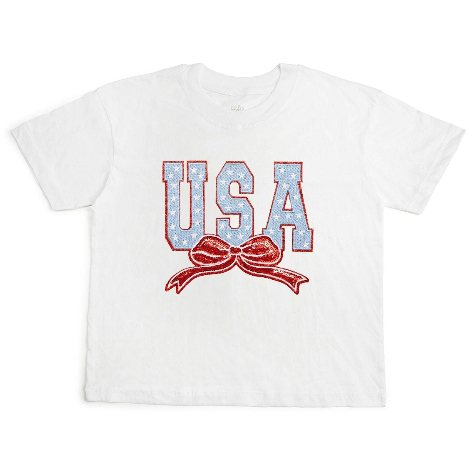 USA Stars & Bow Patch Women's Short Sleeve T-Shirt - White