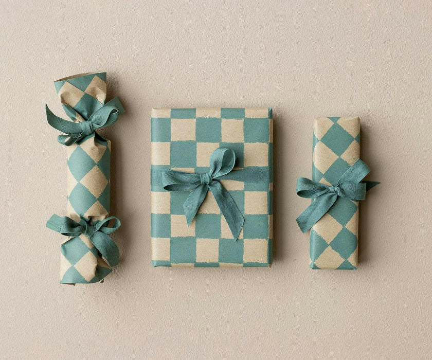 Gift wrap, 10 m - Checker - Petrol