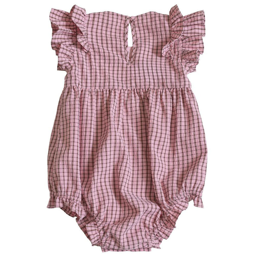 Baby Ana Romper in Pink & Brown Gingham