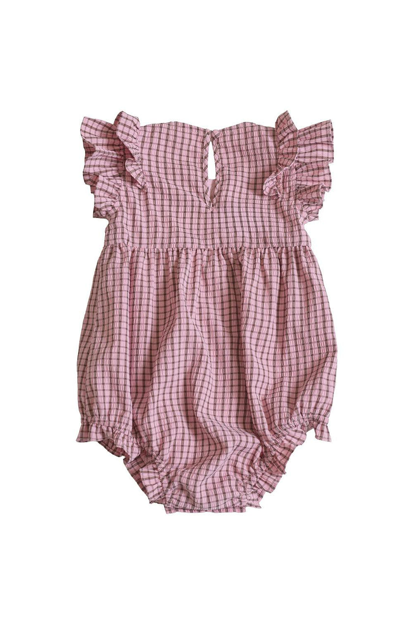 Baby Ana Romper in Pink & Brown Gingham